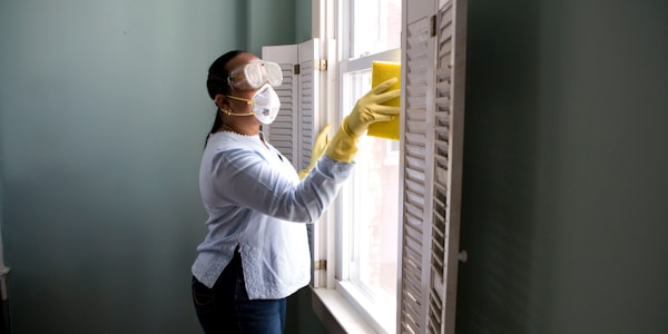 A Bright Side cleaner detailing a window with eco-friendly supplies
